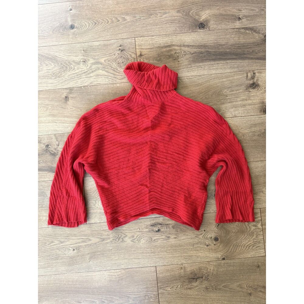 MOTH xs ANTHROPOLOGIE XS Tisbury Orange turtleneck oversized boxy sweater ribbed